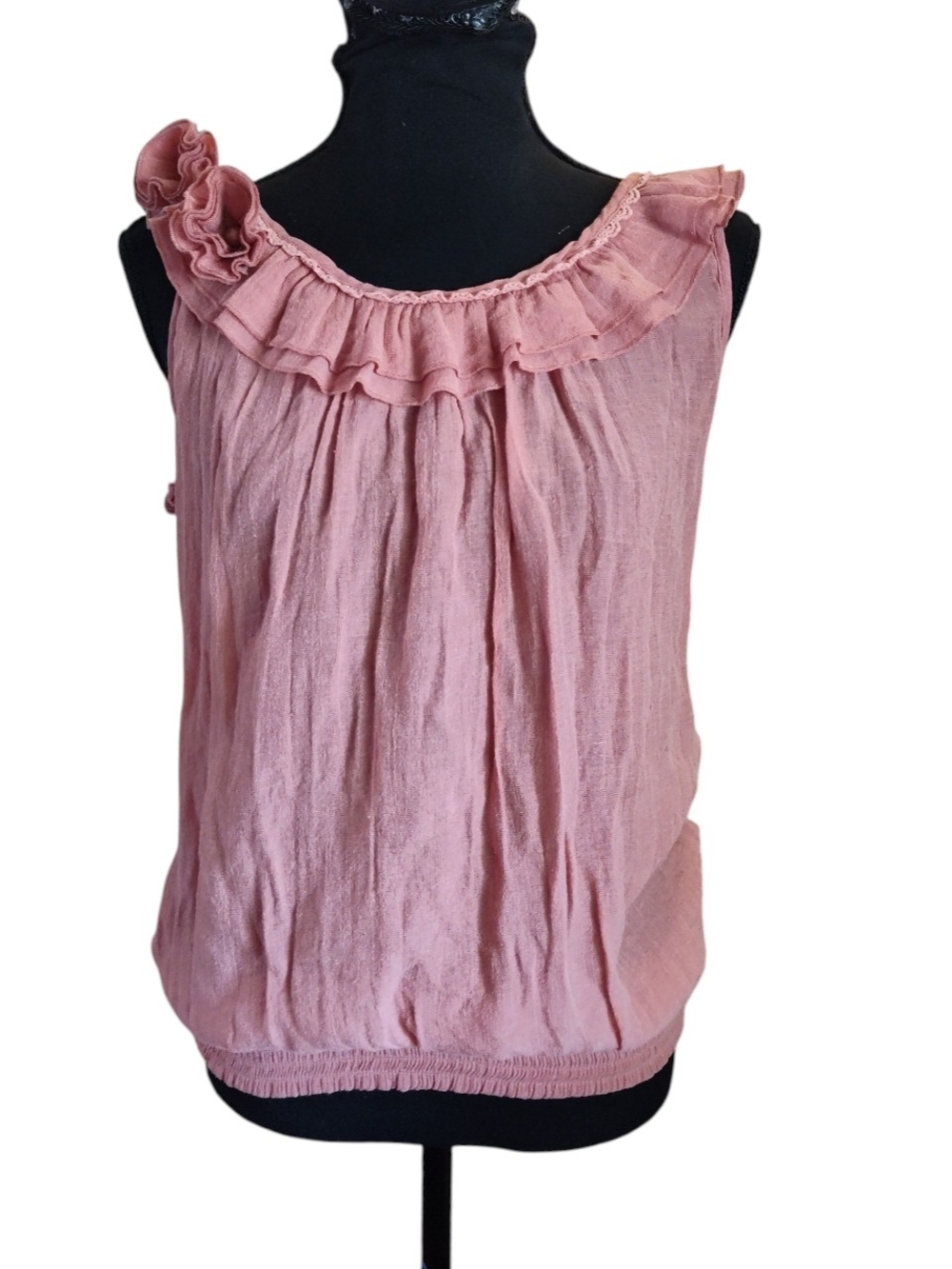 mine Pink Semi Sheer Ruffled Sleeveless Tank Top